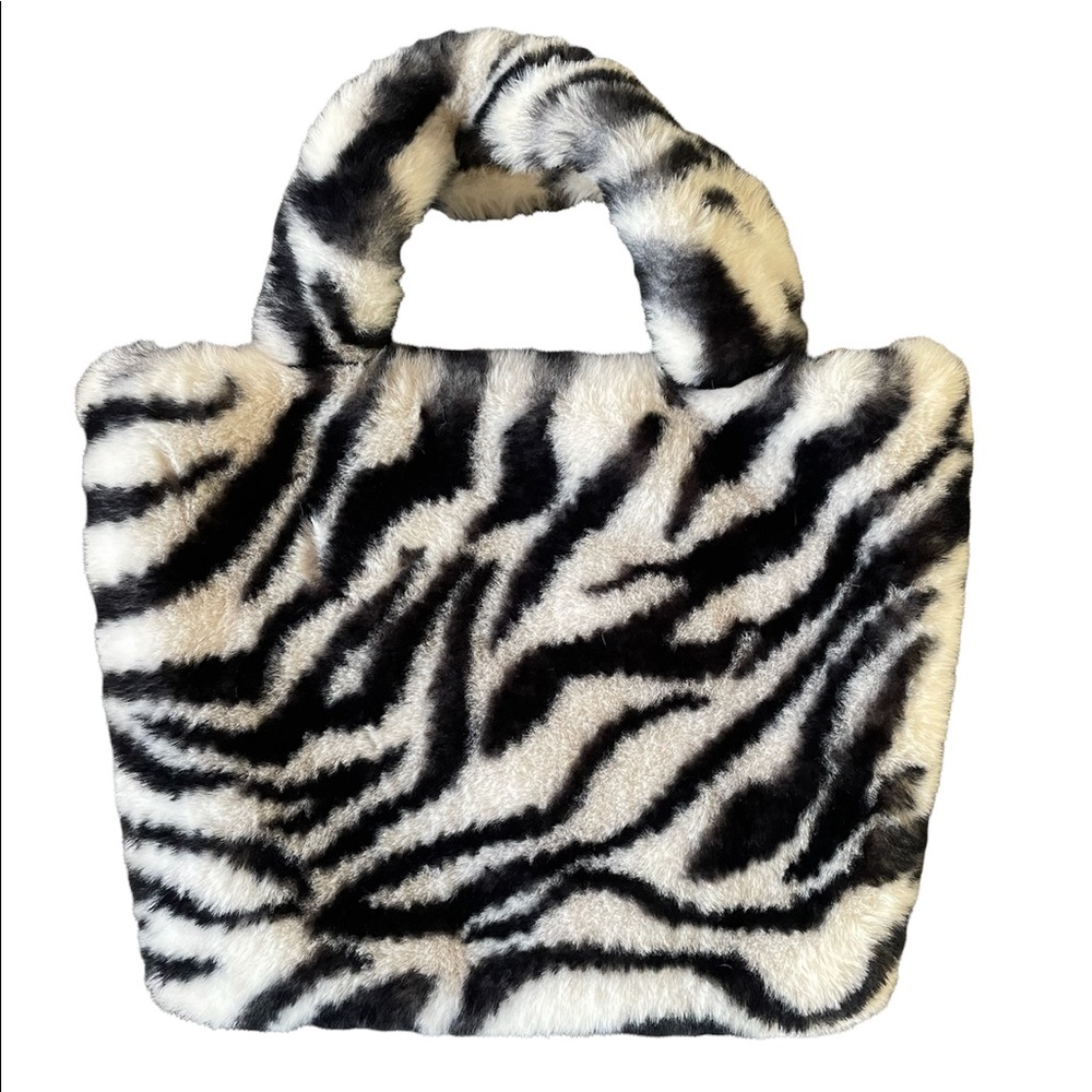 Y2K inspired zebra fuzzy purse